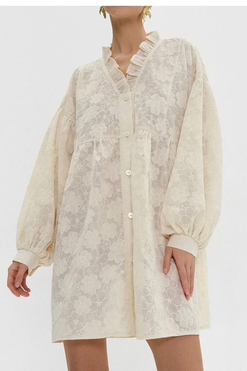 Ivory Bloom Lace Shirt Dress styled for a modern boho wardrobe