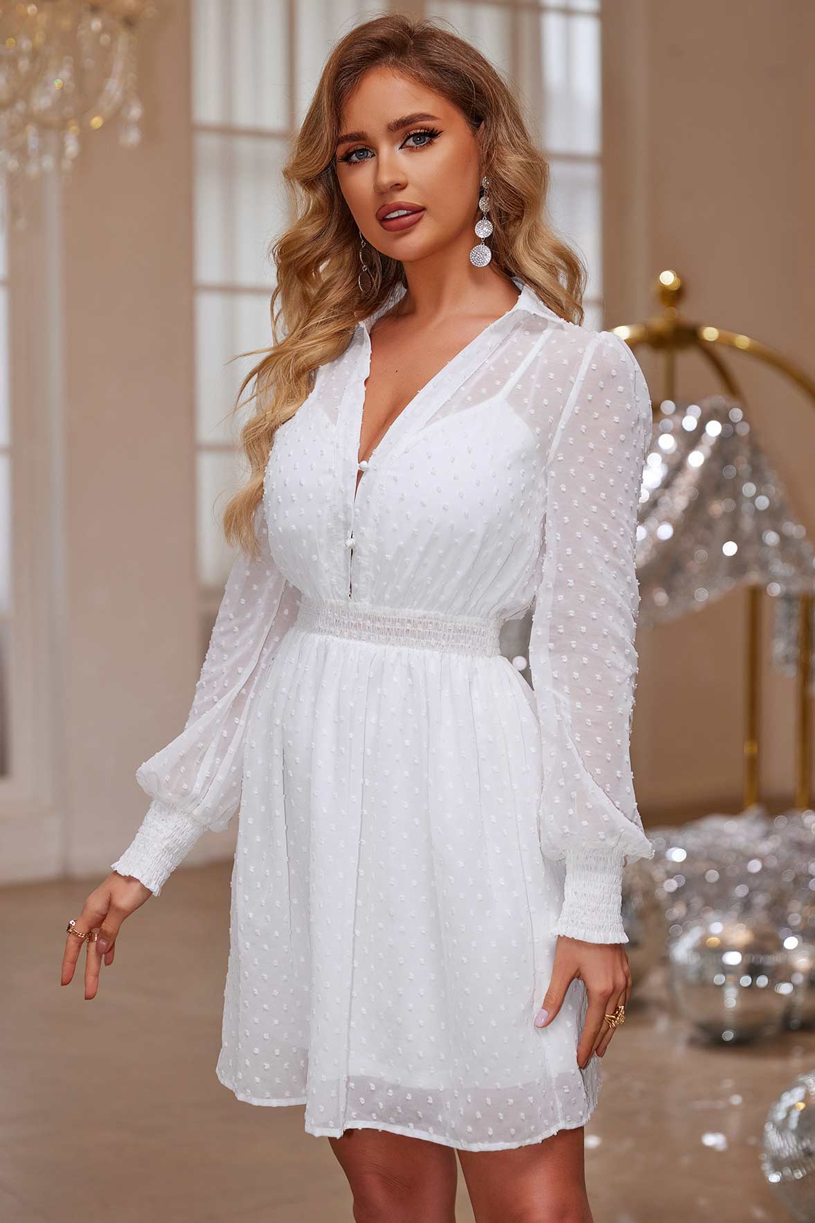 Abby Sheer Polka-Dot Dress for dinner and date night