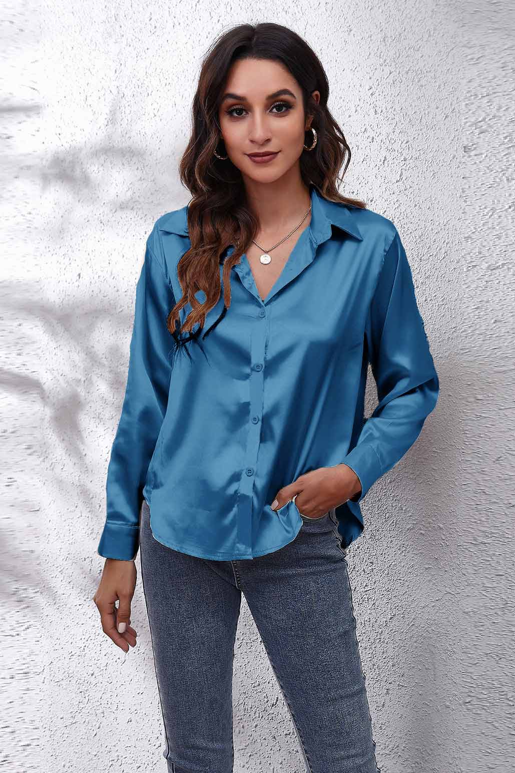 Glam Touch Satin Shirt in Blue