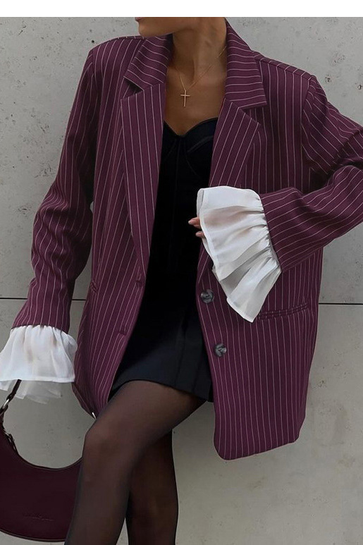 Plumline Pinstripe Statement Blazer as a rooftop dinner layer